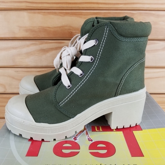 Army Green Women's 6.5 Combat Military Canvas Moto Biker Ankle Boot Lace-up NEW - Picture 1 of 12